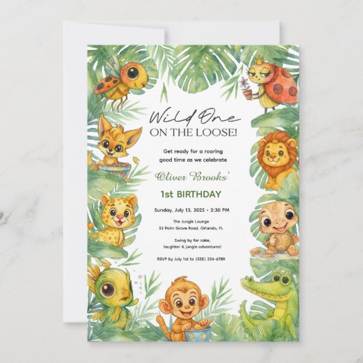  Wild One on the loose! | Boy 1st Birthday Invite 招待状 (正面)