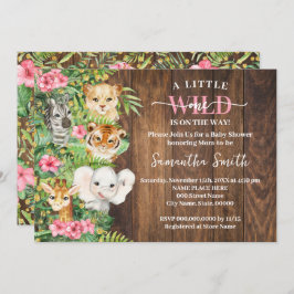 Wild One on the Way Pink Rustic Safari Baby Shower 招待状