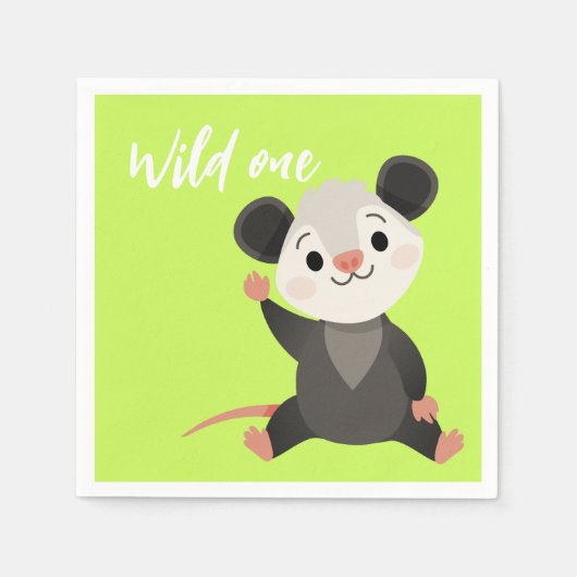 Wild One Opossum Cute Green Woodland Party  スタンダードカクテルナプキン (正面)