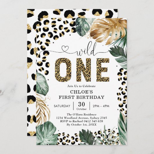 Wild One Party Animals 1st Birthday Invitation 招待状 (正面/裏面)