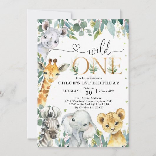 Wild One Party Animals 1st Birthday Invitation 招待状 (正面)