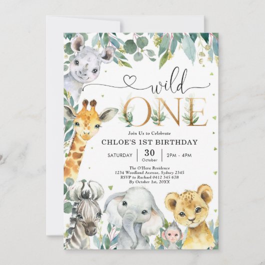 Wild One Party Animals 1st Birthday Invitation 招待状 (正面)