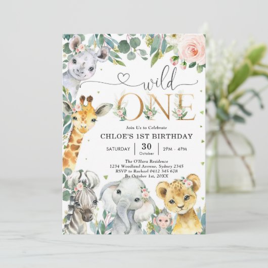 Wild One Party Animals 1st Birthday Invitation 招待状 (スタンド正面)