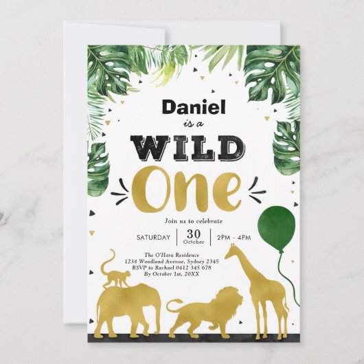 Wild One Party Animals 1st Birthday Invitation 招待状 (正面)