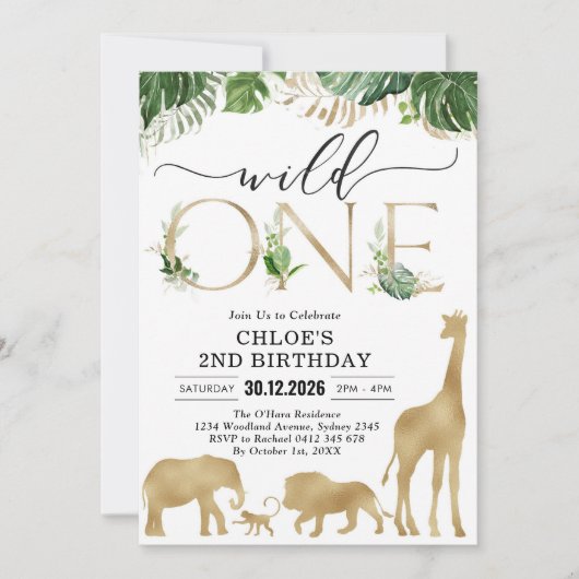 Wild One Party Animals 1st Birthday Invitation 招待状 (正面)