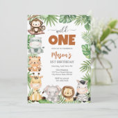 Wild One Party Animals Kids 1st Birthday 招待状 (スタンド正面)
