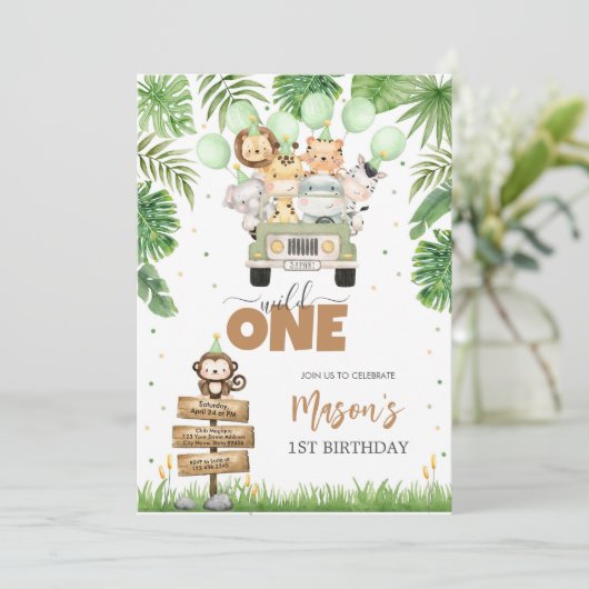 Wild One Party Animals Kids 1st Birthday 招待状 (スタンド正面)