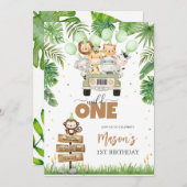 Wild One Party Animals Kids 1st Birthday 招待状 (正面/裏面)