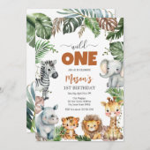 Wild One Party Animals Kids 1st Birthday 招待状 (正面/裏面)