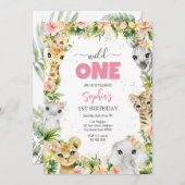 Wild One Party Animals Kids 1st Birthday 招待状 (正面/裏面)