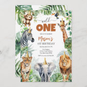 Wild One Party Animals Kids 1st Birthday 招待状 (正面/裏面)