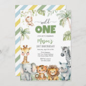Wild One Party Animals Kids 1st Birthday 招待状 (正面/裏面)