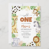 Wild One Party Animals Kids 1st Birthday 招待状 (正面)