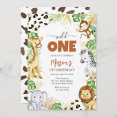 Wild One Party Animals Kids 1st Birthday 招待状 (正面/裏面)