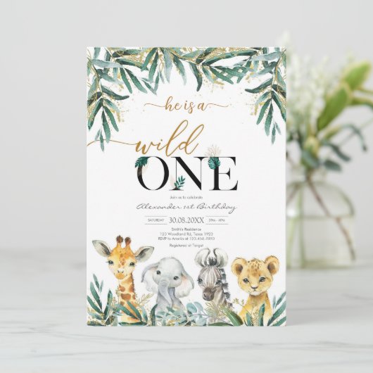 Wild One Party Animals Kids Birthday Invitation 招待状 (スタンド正面)