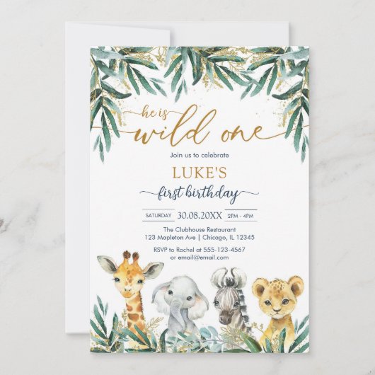 Wild One Party Animals Kids Birthday Invitation 招待状 (正面)