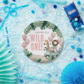 Wild One Pink Safari 1st Birthday ペーパープレート (パーティー)