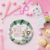 Wild One Pink Safari 1st Birthday ペーパープレート (パーティー)