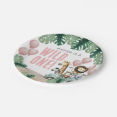 Wild One Pink Safari 1st Birthday ペーパープレート (アングル)