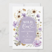 Wild One: Purple Beige Wildflower 1st Birthday 招待状 (正面)