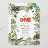 Wild One Reptile Party Animals Kids 1st Birthday 招待状 (正面/裏面)
