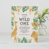 Wild One Safari グリーン ゴールド エクリュ 1歳の誕生日 招待状 (スタンド正面)