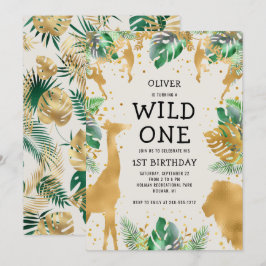 Wild One Safari グリーン ゴールド エクリュ 1歳の誕生日 招待状