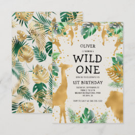 Wild One Safari グリーン ゴールド エクリュ 1歳の誕生日 招待状