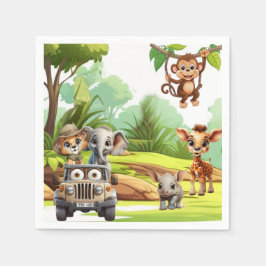 Wild One Safari ジャングル動物ペーパーナプキン – 1歳 スタンダードカクテルナプキン