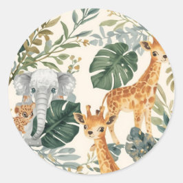 Wild One Safari ジャングル動物 誕生日 クラシック ラウンドシール