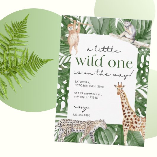 Wild One Safari ベビーシャワー招待状 ジャングル動物 招待状
