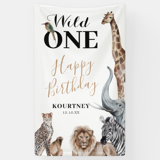 Wild One Safari 初めての誕生日パーティー 横断幕 (縦)