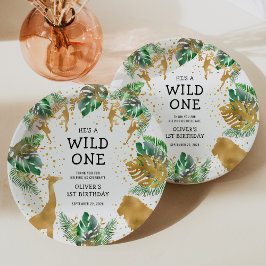 Wild One Safari 周年記念パーティー グリーンゴールド ペーパープレート