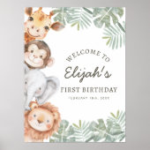 Wild One Safari 男の子の1歳の誕生日ウェルカムサイン ポスター (正面)