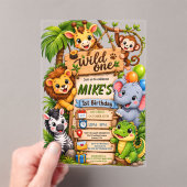 Wild One Safari 誕生日招待状 | かわいいジャングル アクリル招待状 (インサイチュ (ポータブル))
