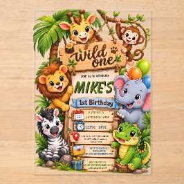 Wild One Safari 誕生日招待状 | かわいいジャングル アクリル招待状