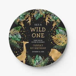Wild One Safari 1歳の誕生日パーティー グリーン ブラック ペーパープレート