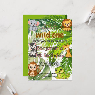Wild One Safari 1歳の誕生日招待状 | かわいいJun 招待状