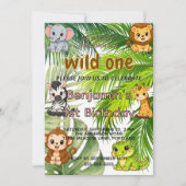 Wild One Safari 1歳の誕生日招待状 | かわいいJun 招待状 (正面)