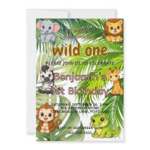 Wild One Safari 1歳の誕生日招待状 | かわいいJun