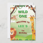 Wild One Safari 1歳の誕生日招待状 | ジャングル 招待状 (正面)