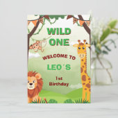 Wild One Safari 1歳の誕生日招待状 | ジャングル 招待状 (スタンド正面)