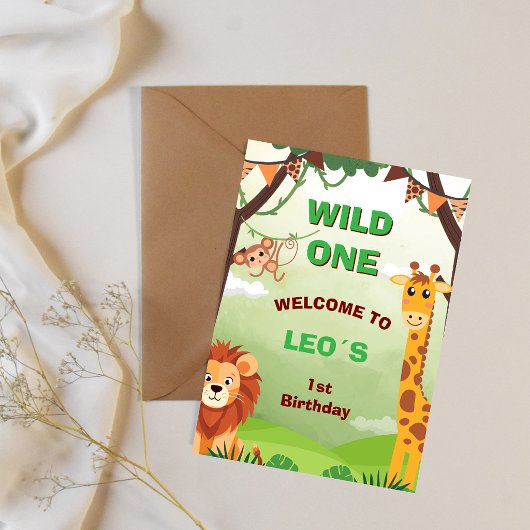 Wild One Safari 1歳の誕生日招待状 | ジャングル 招待状
