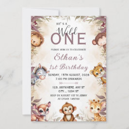 Wild One Safari 1歳の誕生日招待状 招待状