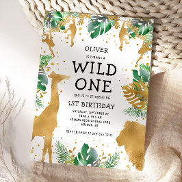 Wild One Safari 1st バースデー グリーン ゴールド ブラック 招待状