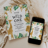 Wild One Safari 1st バースデー グリーン ゴールド ブラック 招待状