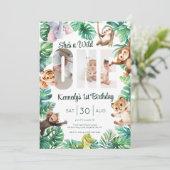 Wild One Safari 1st Birthday Party Photo 招待状 (スタンド正面)