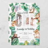 Wild One Safari 1st Birthday Party Photo 招待状 (正面/裏面)