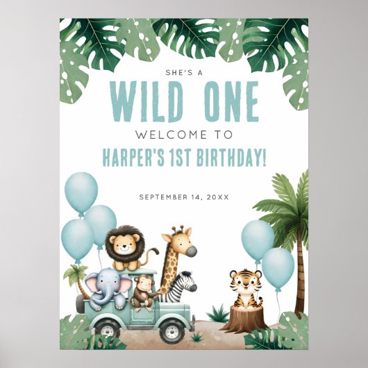 Wild One Safari 1st Birthday Welcome ポスター (正面)