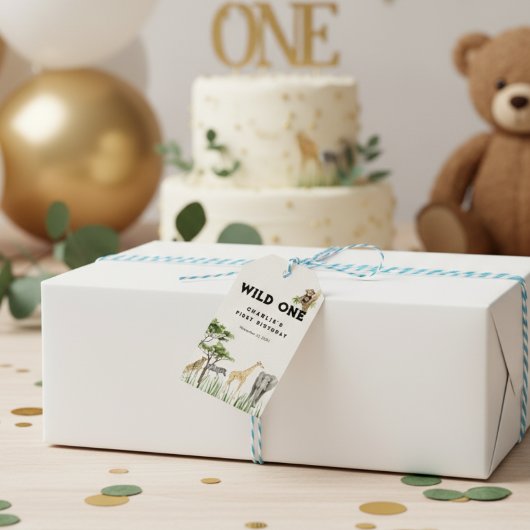 Wild One Safari Animal Birthday ギフトタグ